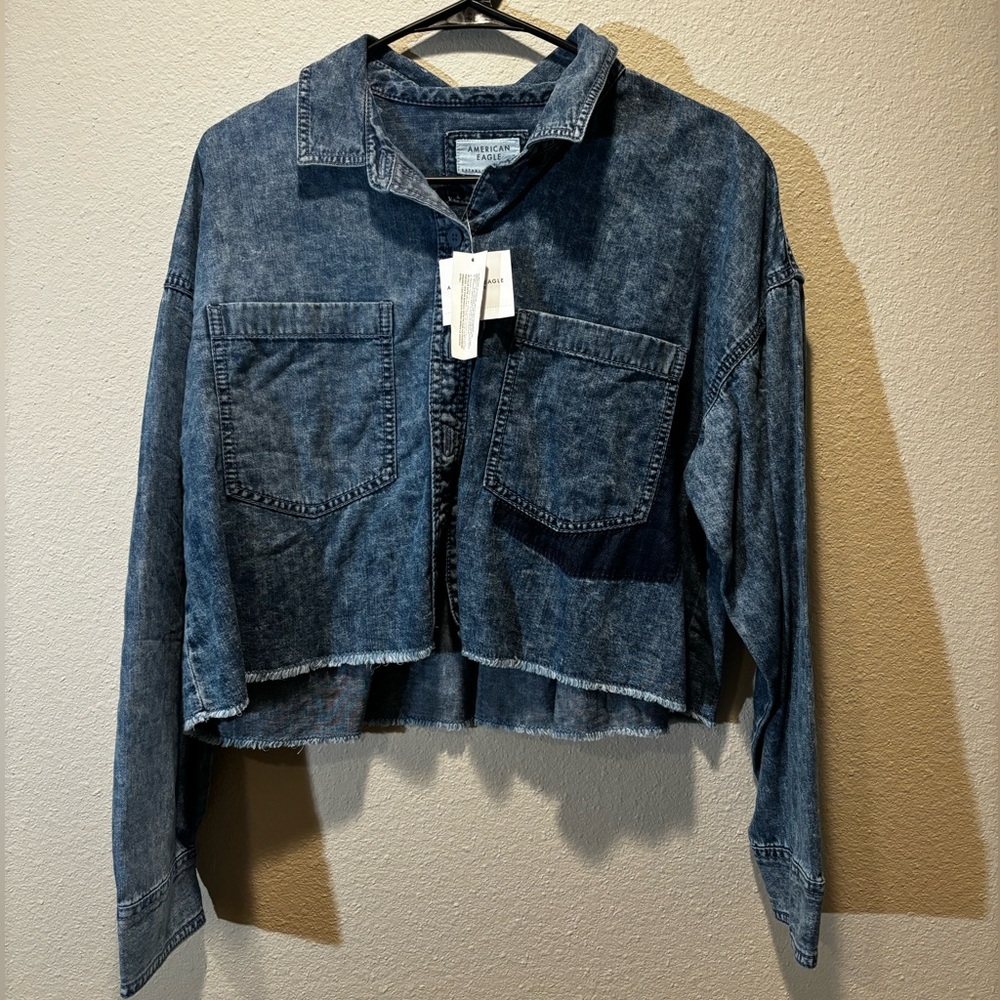 American Eagle Blue Denim Cropped Top